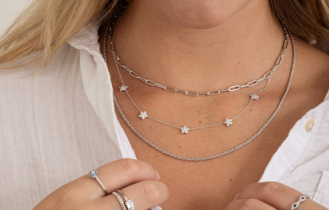 White Zircon Station Necklace 925 Silver December Birthstone CZ Diamond Jewelry