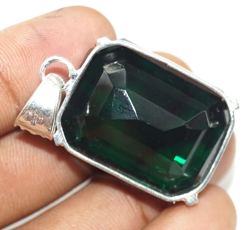 120 Ct Natural Green Topaz Emerald Cut Pendant 925 Sterling Silver Certified