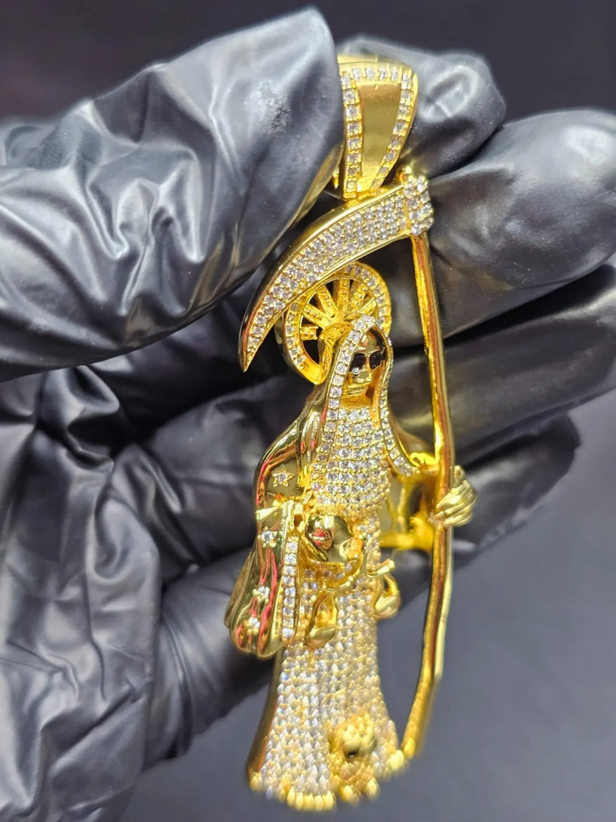 3Ct Round Cut Moissanite Grim Reaper Santa Muerte Pendant 14K Yellow Gold Plated
