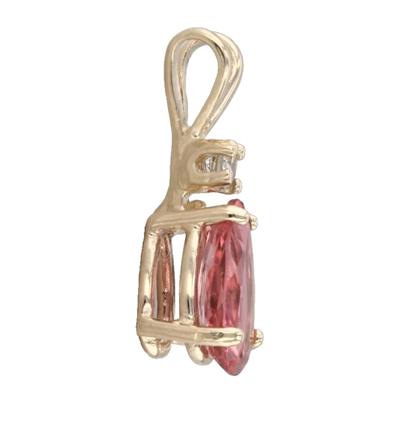 0.78 Ctw Natural Pink Tourmaline & Diamond Teardrop Pendant In 14k Yellow Gold