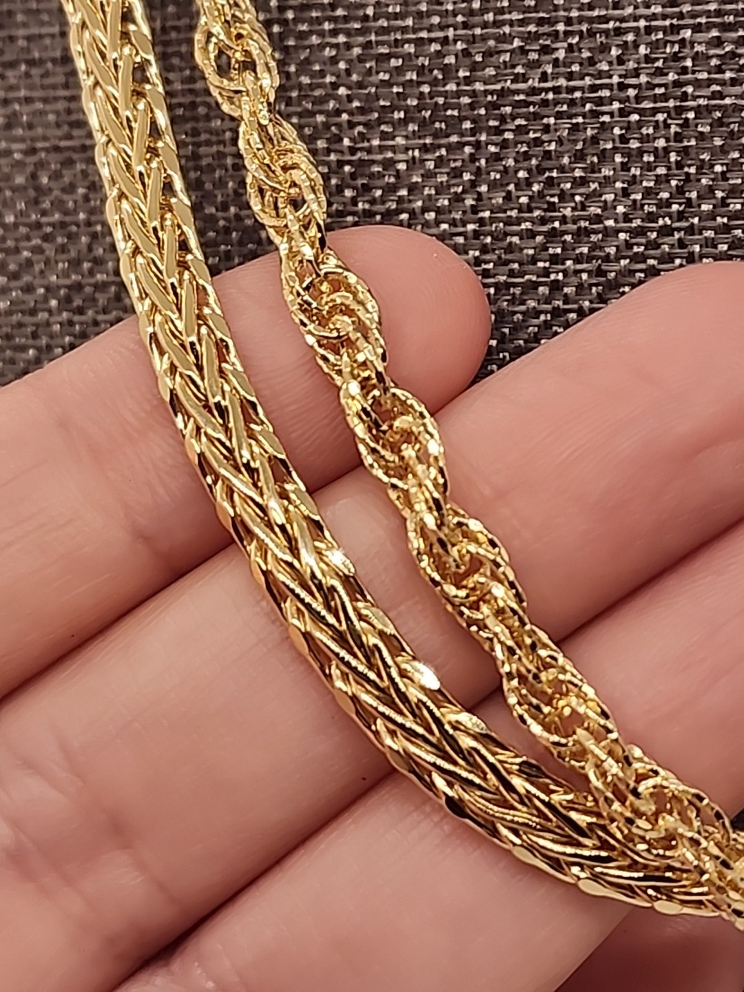 18K Yellow Gold Over Sterling Silver 5mm Set of 2 Singapore & Wheat 20″ Chains