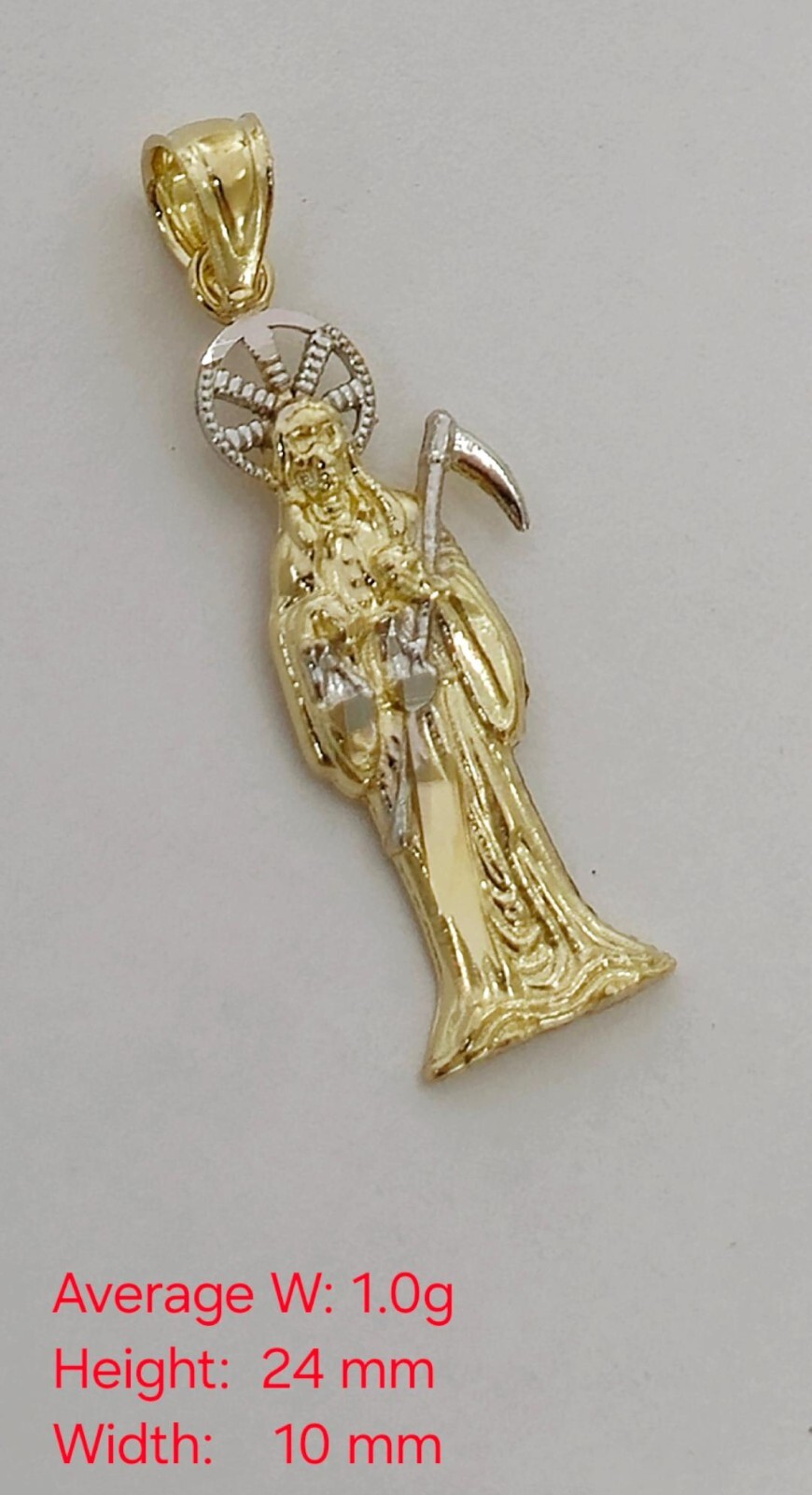 14K Solid Real 2 Tone Gold Grim Reaper-Death-De La Santa Muerte Small Pendant