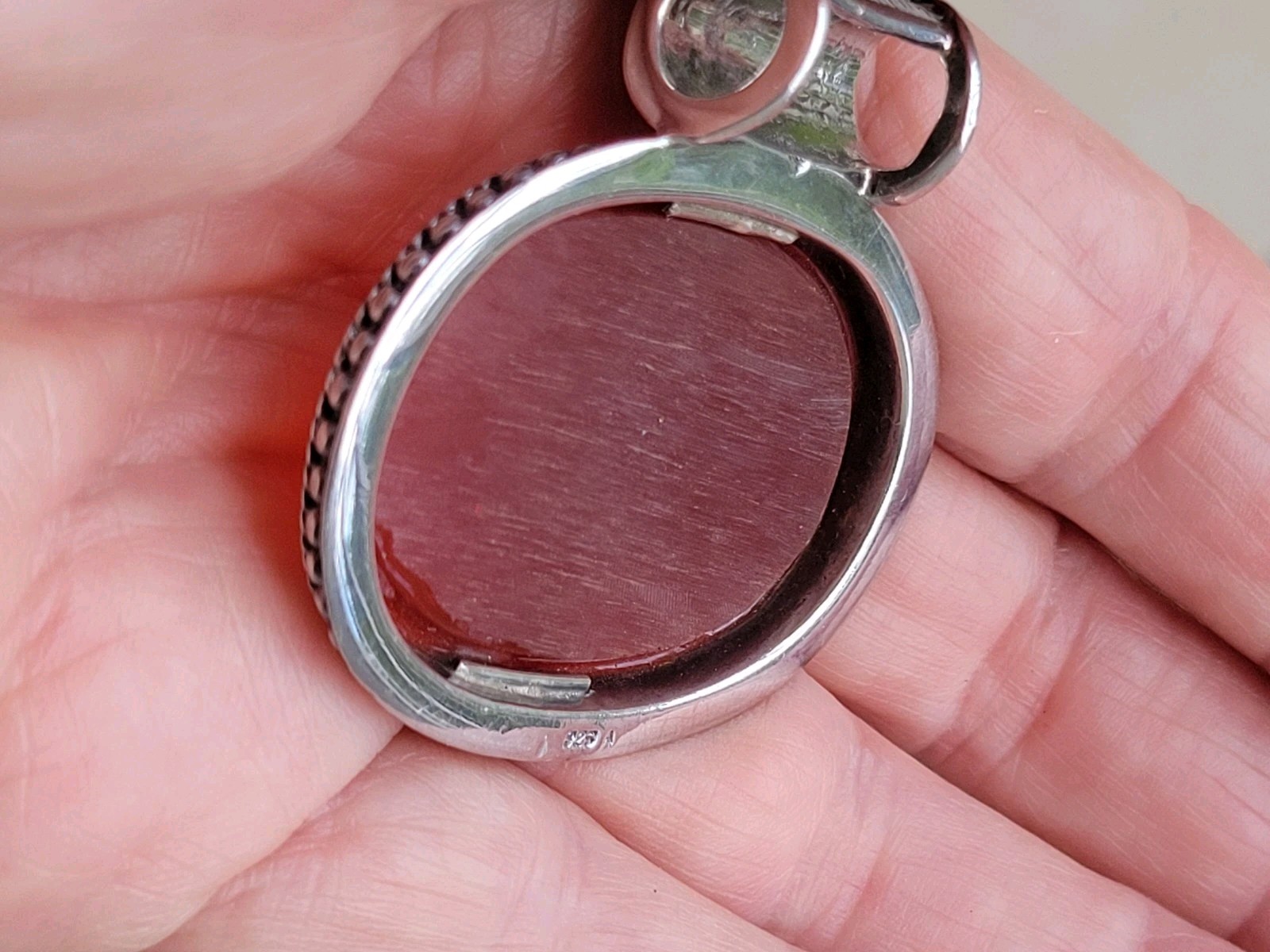 FINE CARNELIAN OVAL PENDANT, STERLING/ LARGE ROUND MARCASITE BALE