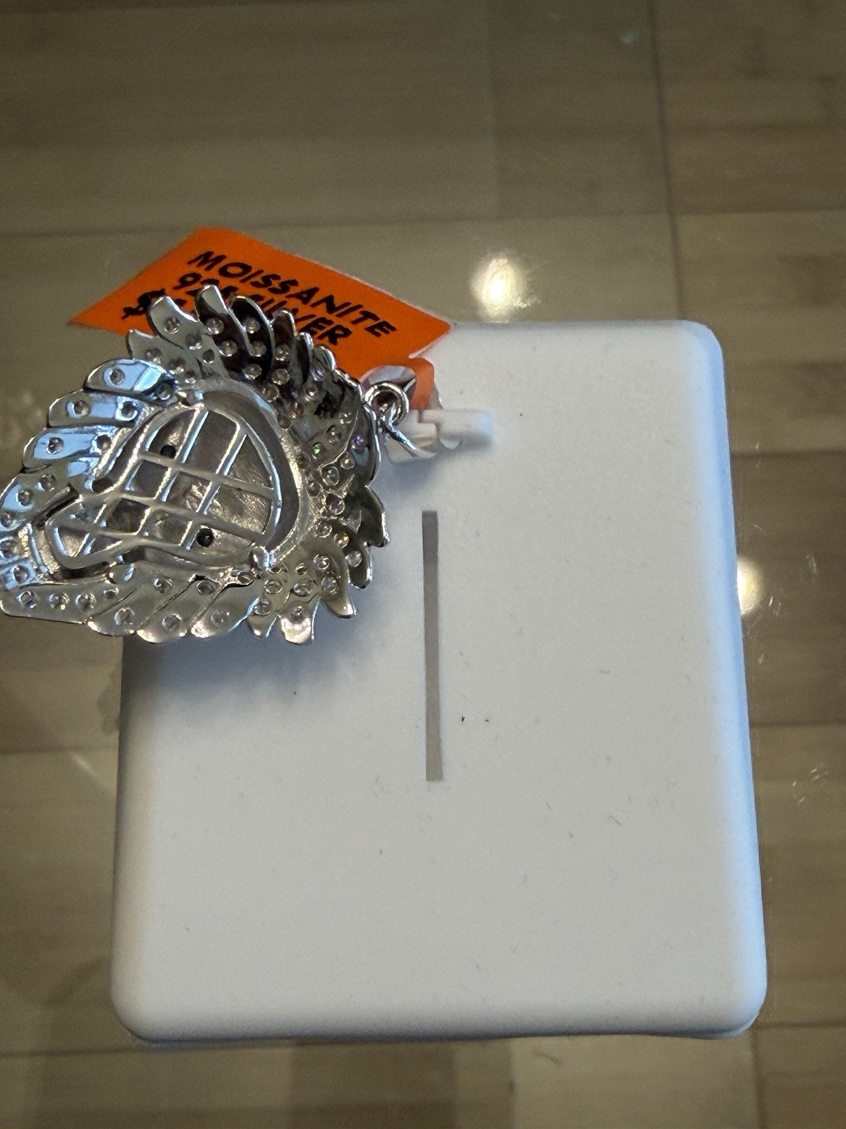 Moissanite Lion Head Pendant in 925 Sterling Silver, White/Colorless Stone