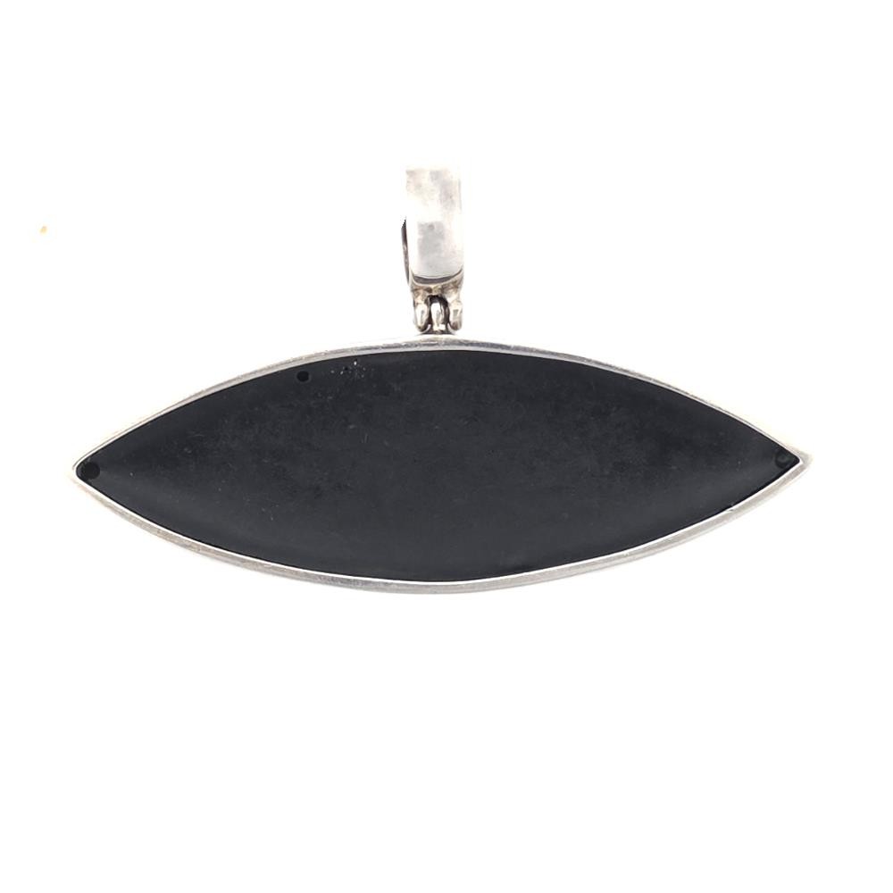 Silver Mother of Pearl Shell Pendant Marquise Navette Iridescent Beach Jewelry