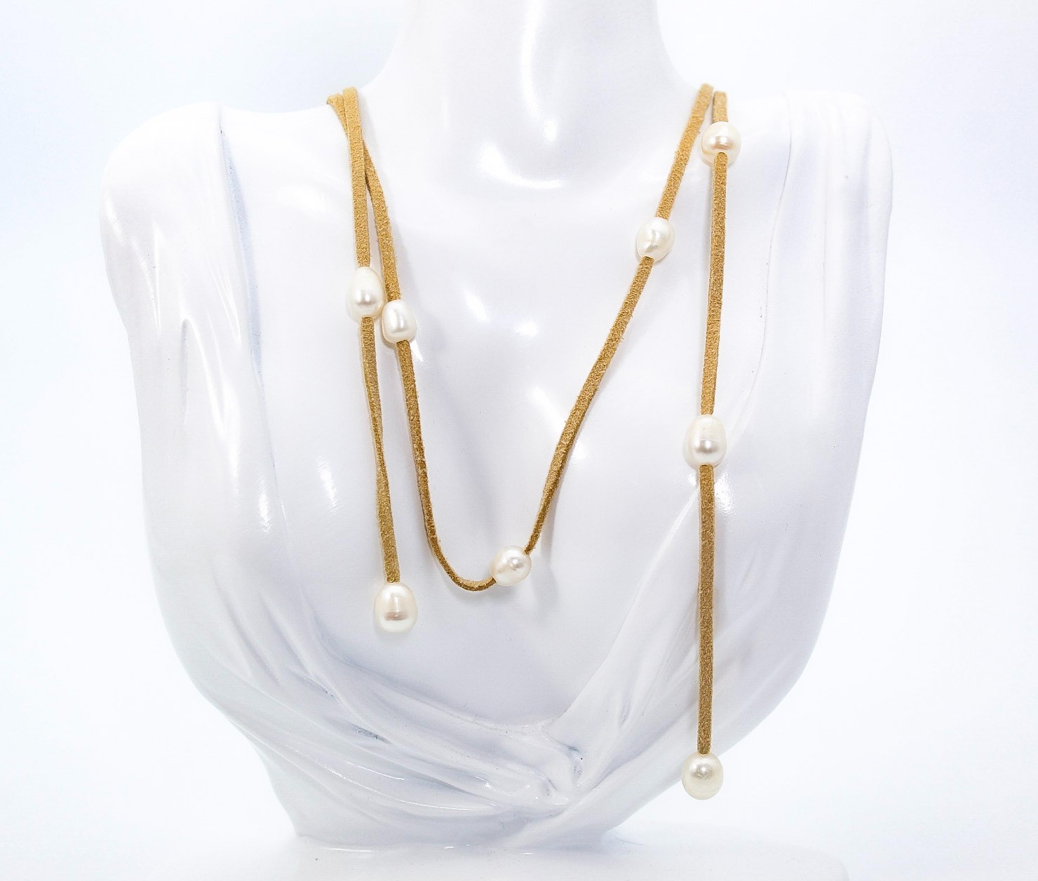 Minimalist Freshwater Natural Pearl Leather Wrap Long Necklace 52″