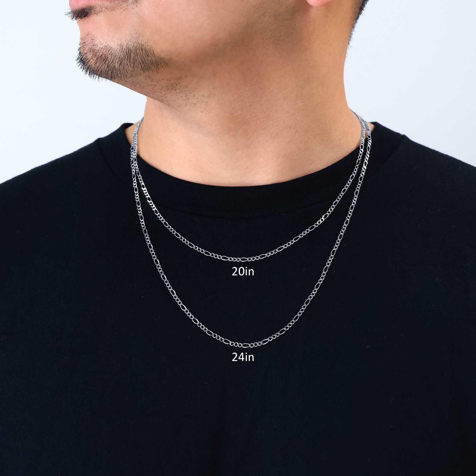 10K White Gold Solid 2.75mm Italian Figaro Link Chain Necklace Mens Womens 20″