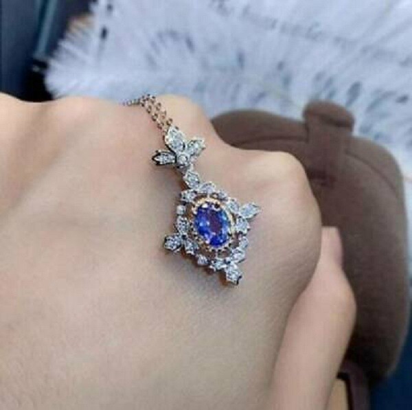 3Ct Oval Cut Tanzanite Diamond Women’s Pendant In 14K White/Yellow Gold Finish