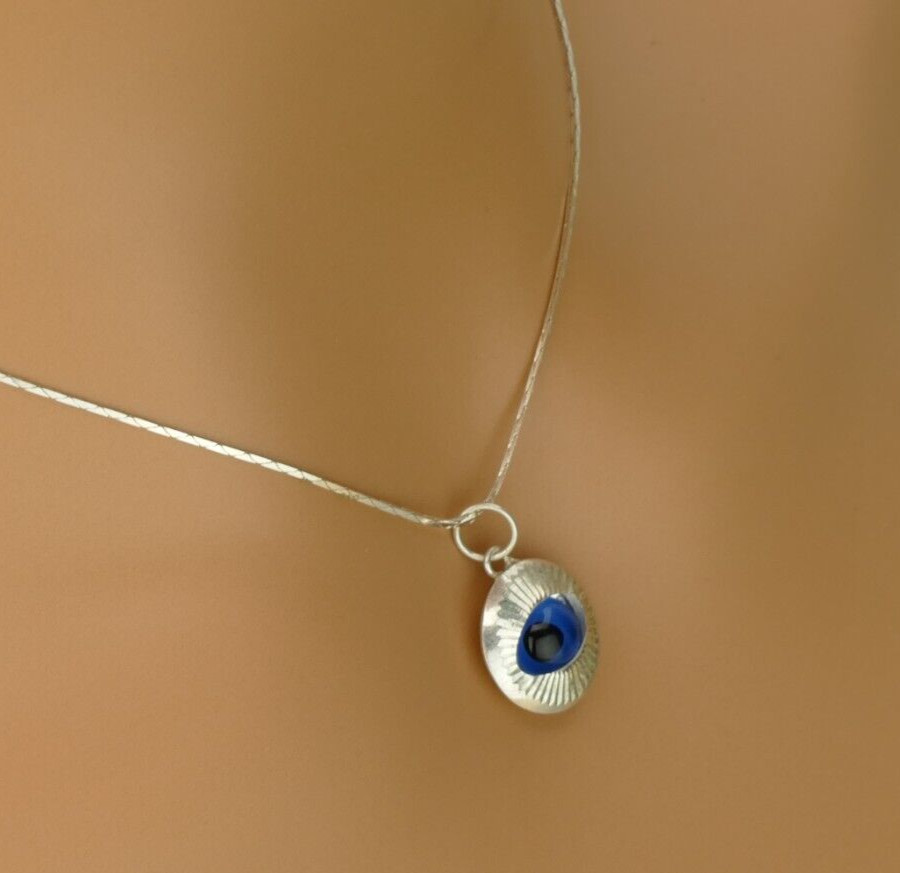 Silver Evil Eye Pendant, Silver Pendant, Gift for Adults, Gift for Children