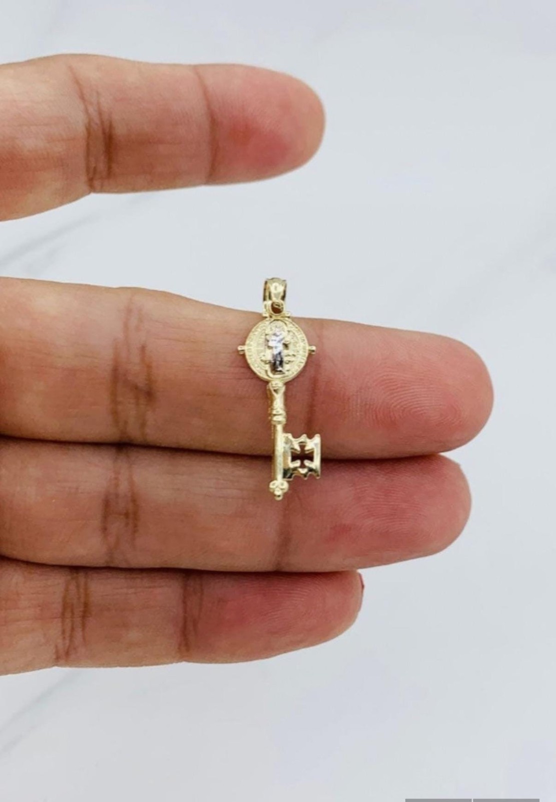 14k gold pendant st Benedict medallion key San Benito medalla llave