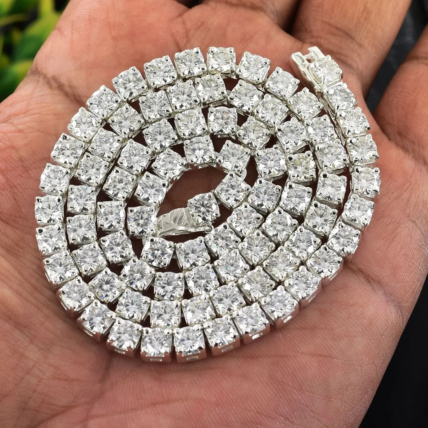 RARE 50Ct, 5mm White Diamond Tennis Necklace, Excellent Cut No Tariff ! 19 INCH