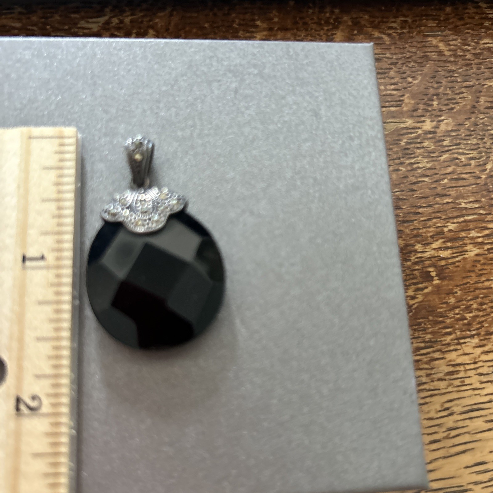 Sterling Silver Marcasite Black Faceted Stone Pendant