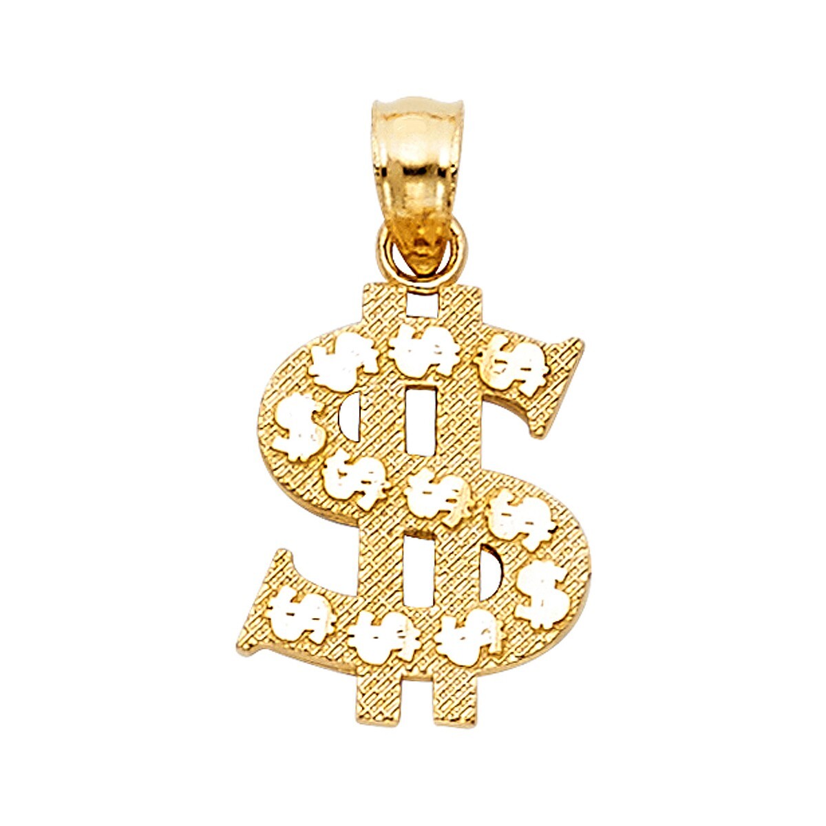 14K Yellow Gold Dollar Sign Pendant For Necklace or Chain