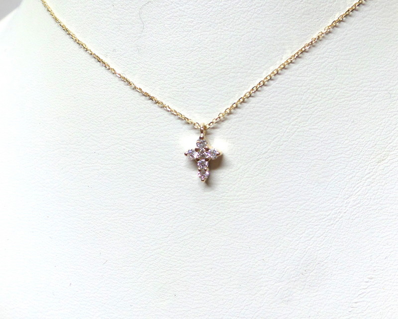 DIAMOND CROSS 14k YELLOW GOLD 0.16 CT DIAMONDS SMALL CROSS SI1 CLARITY G COLOR