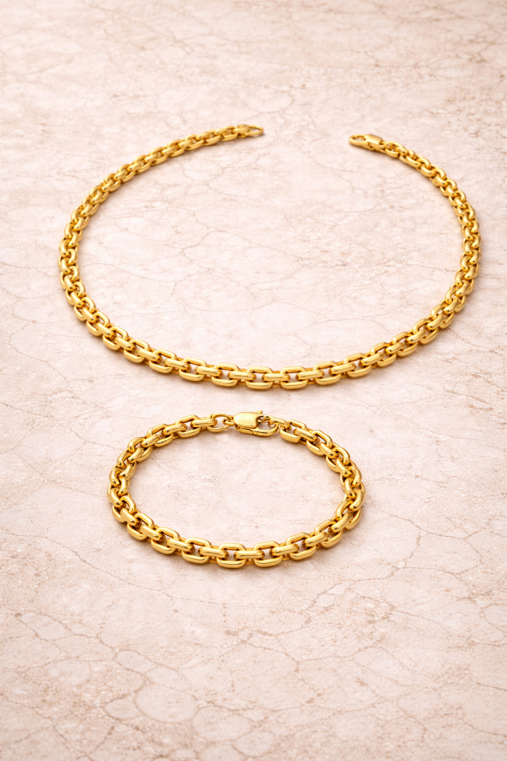 Italian 1/200 14k Yellow Gold Overlay Cuban Cable Chain Necklace Bracelet Set