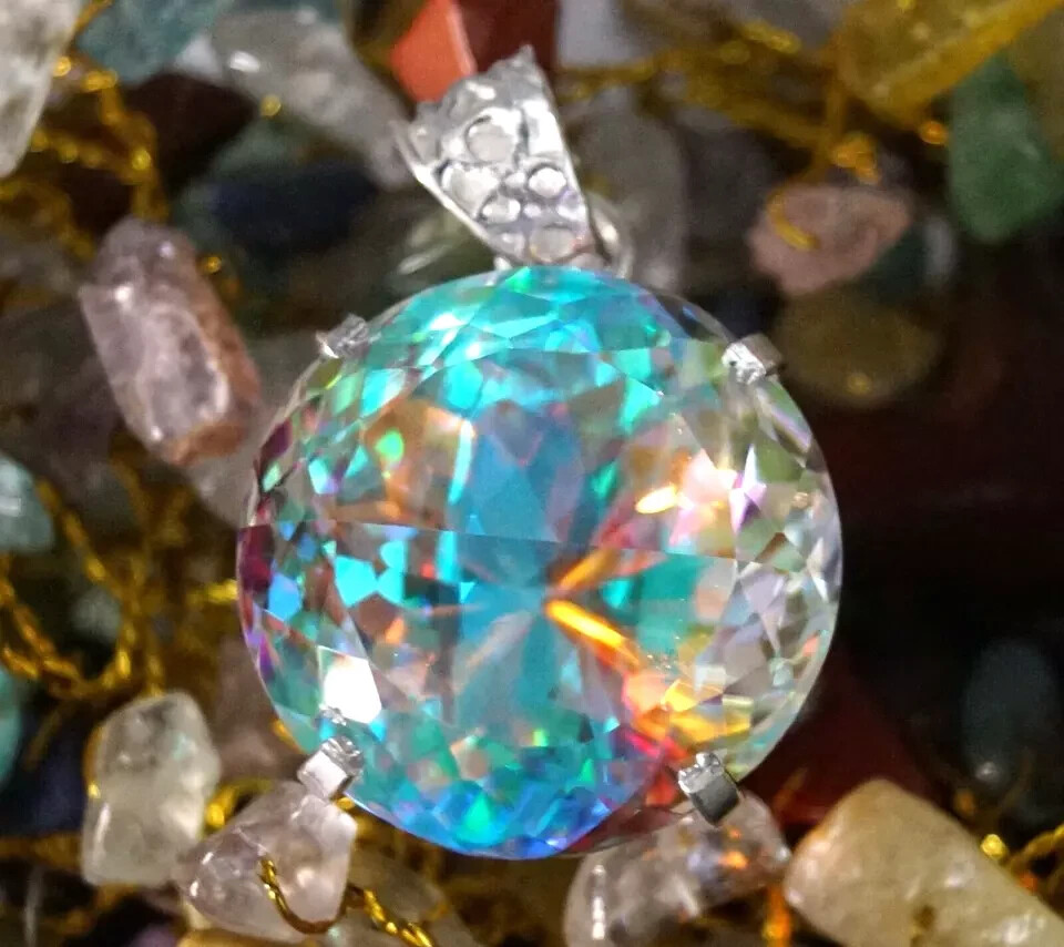 90.2 Ct+ Natural Rare Mystic Topaz Multi Color 925 Solid Silver Pendant Gemstone