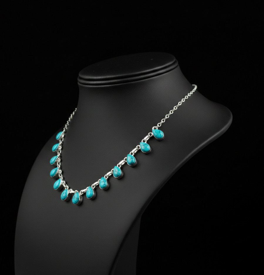Turquoise Gemstone 925 Sterling Silver Handmade Gift Necklace 18″