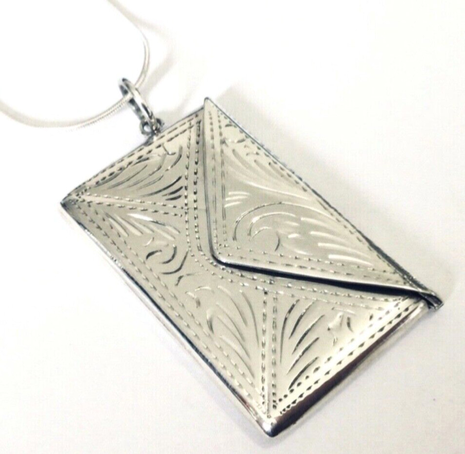 Sterling Silver engraved stamp case love note photo locket chatelaine pendant BN