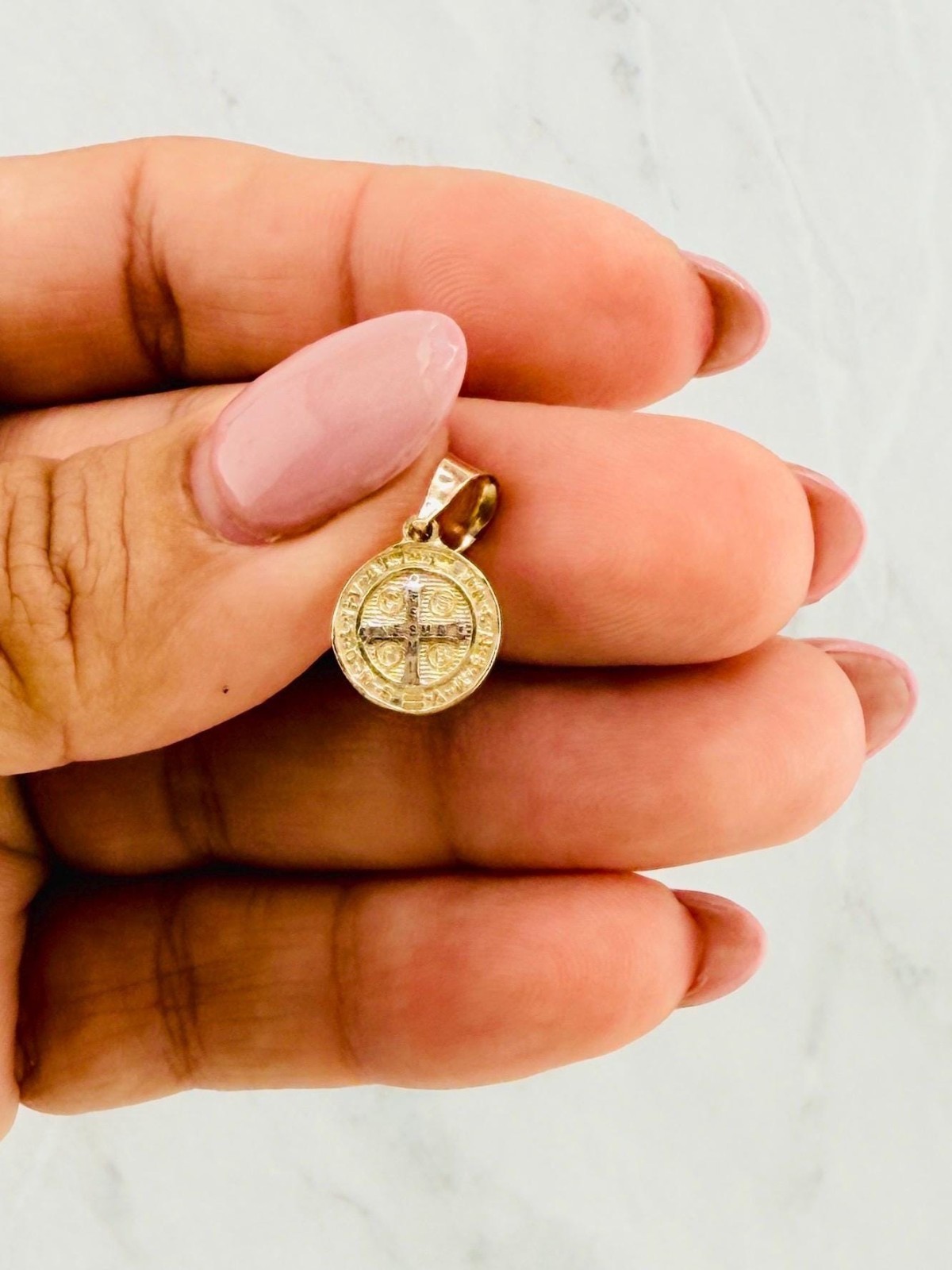 14k gold pendant st Benedict medallion key San Benito medalla llave