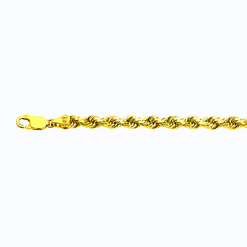 10k Yellow Gold 1.5mm-8mm Solid D/Cut Rope Chain Bracelet Size 7″-30″