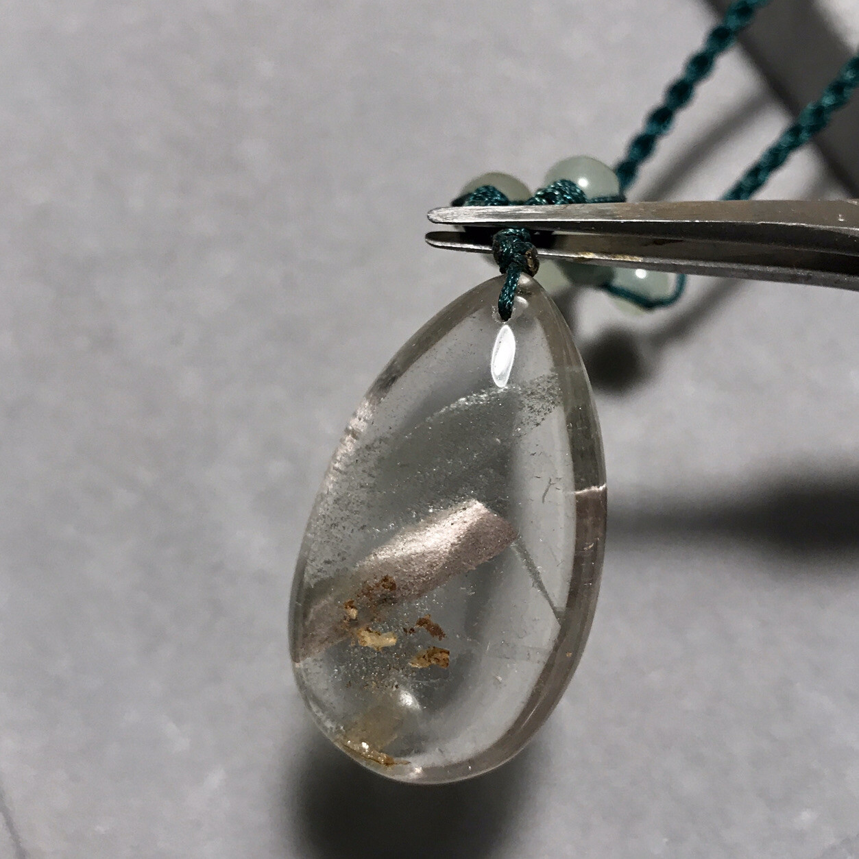 US SELLER Natural Green Phantom Quartz Pendant Teardrop Brazil Crystal Gem Stone