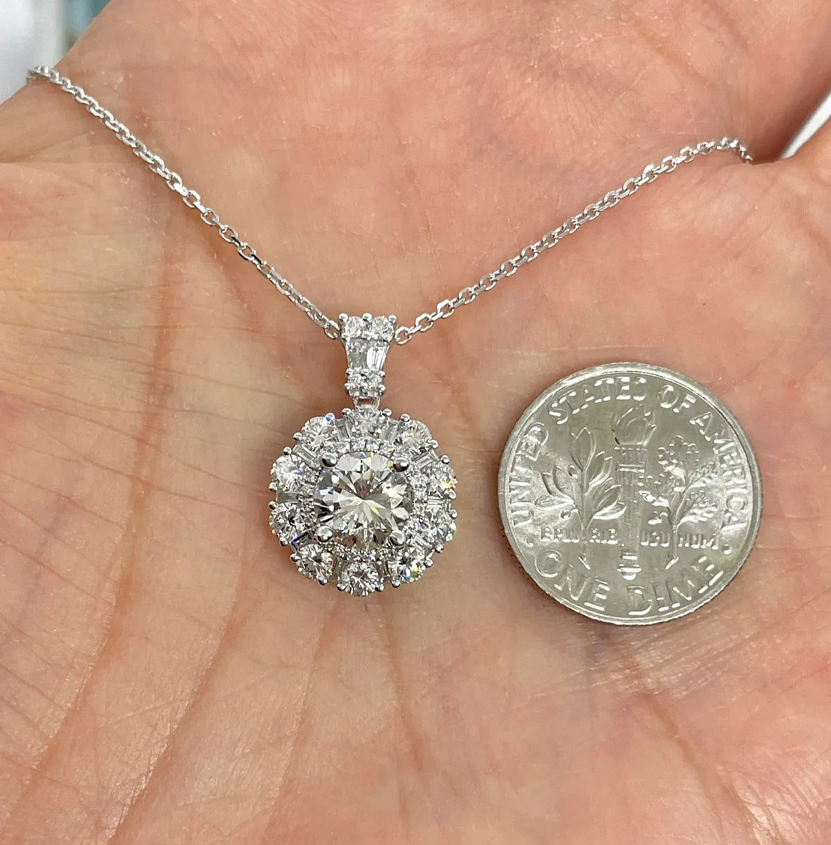 3Ct Round Cut Lab Created Diamond Halo Necklace Pendant 14K White Gold Plated