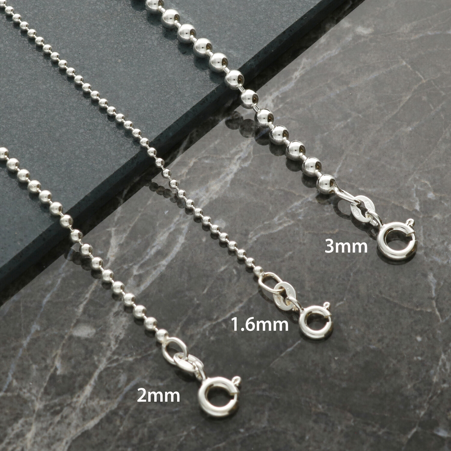 Sterling Silver Ladies Bead Ball Charm Bracelet Anklet Various Widths & Lengths