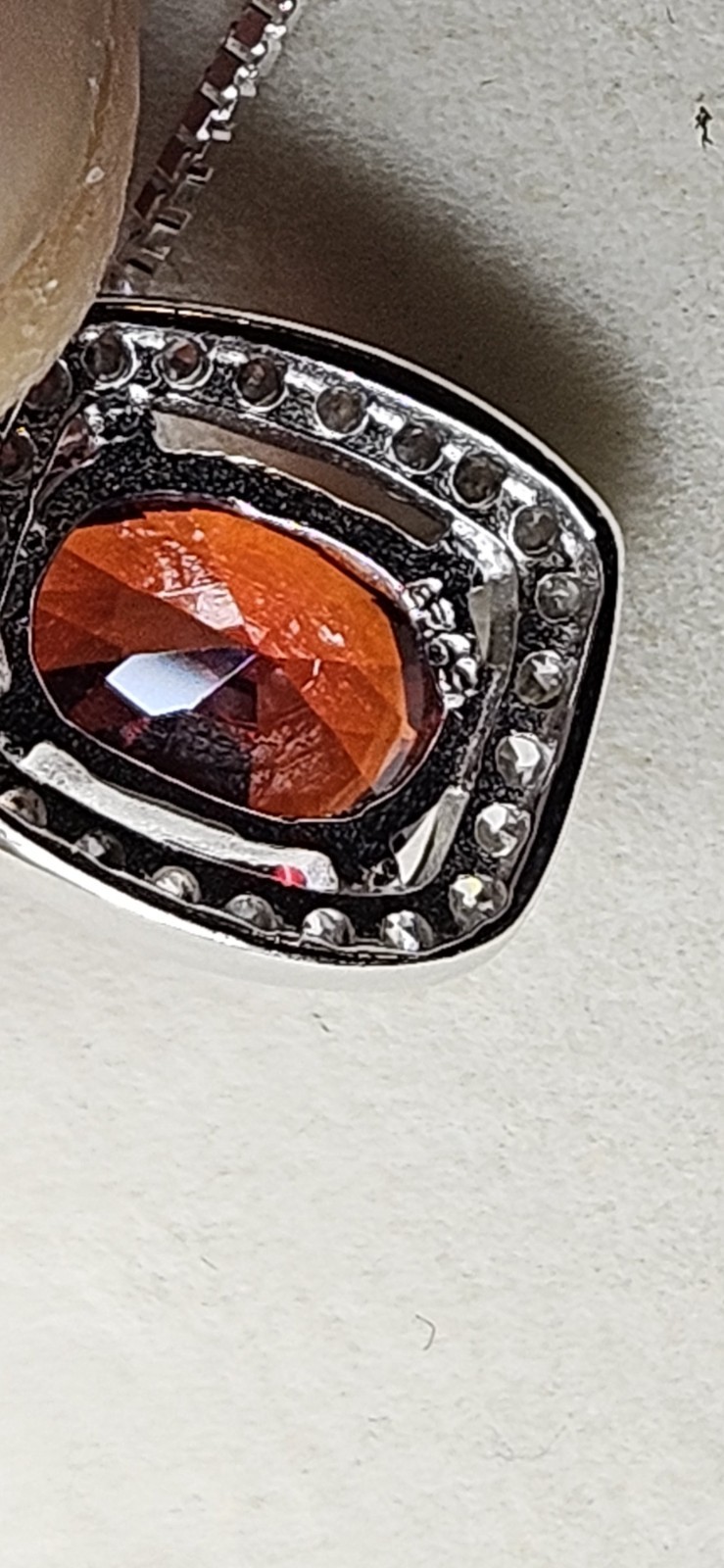 925 Sterling Silver Garnet with Moissanite Halo and 925 Italian Silver Box Chain