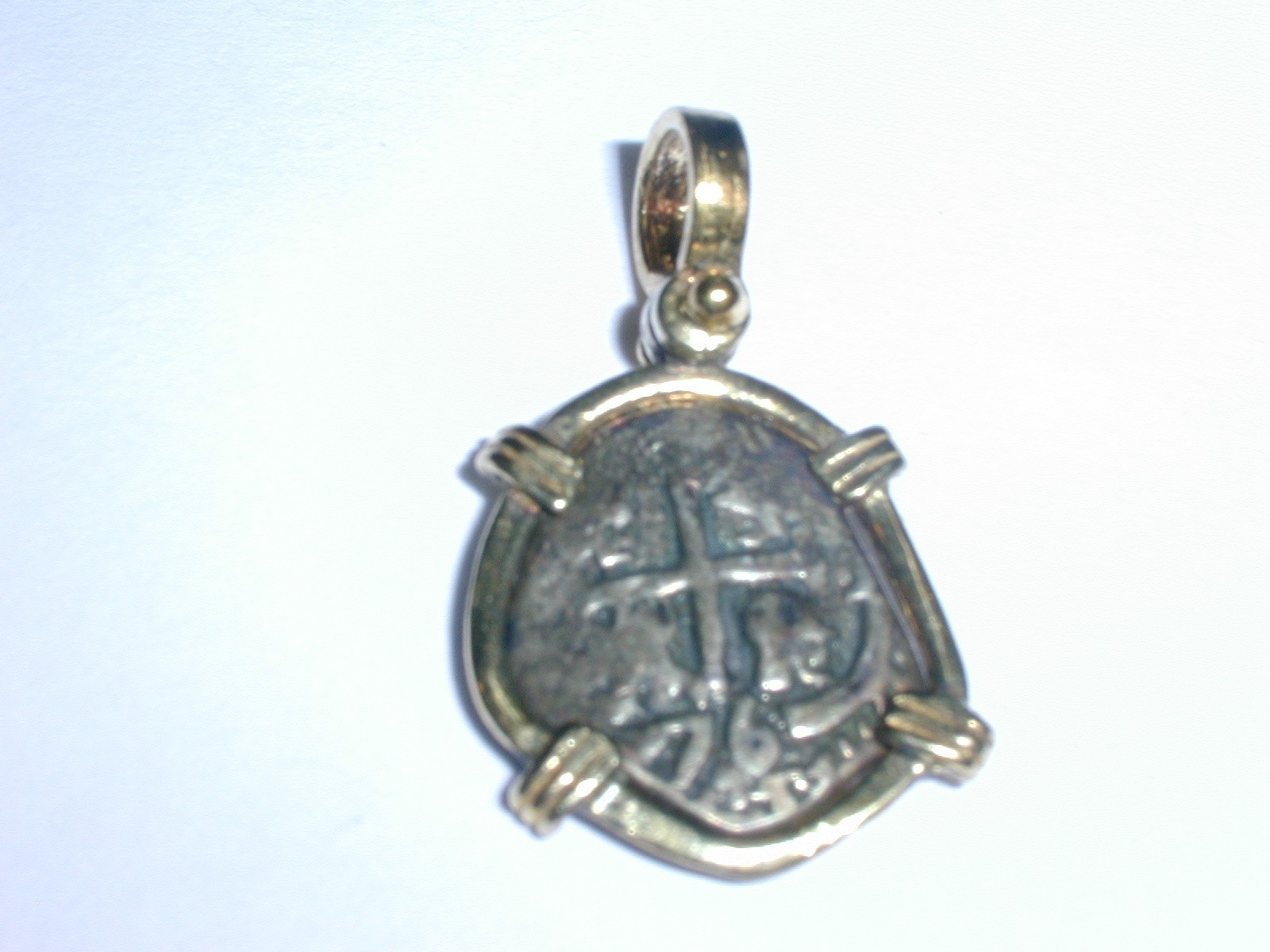 ATOCHA 14K GOLD PLATED STERLING SILVER SUNKEN TREASURE COIN PENDANT!