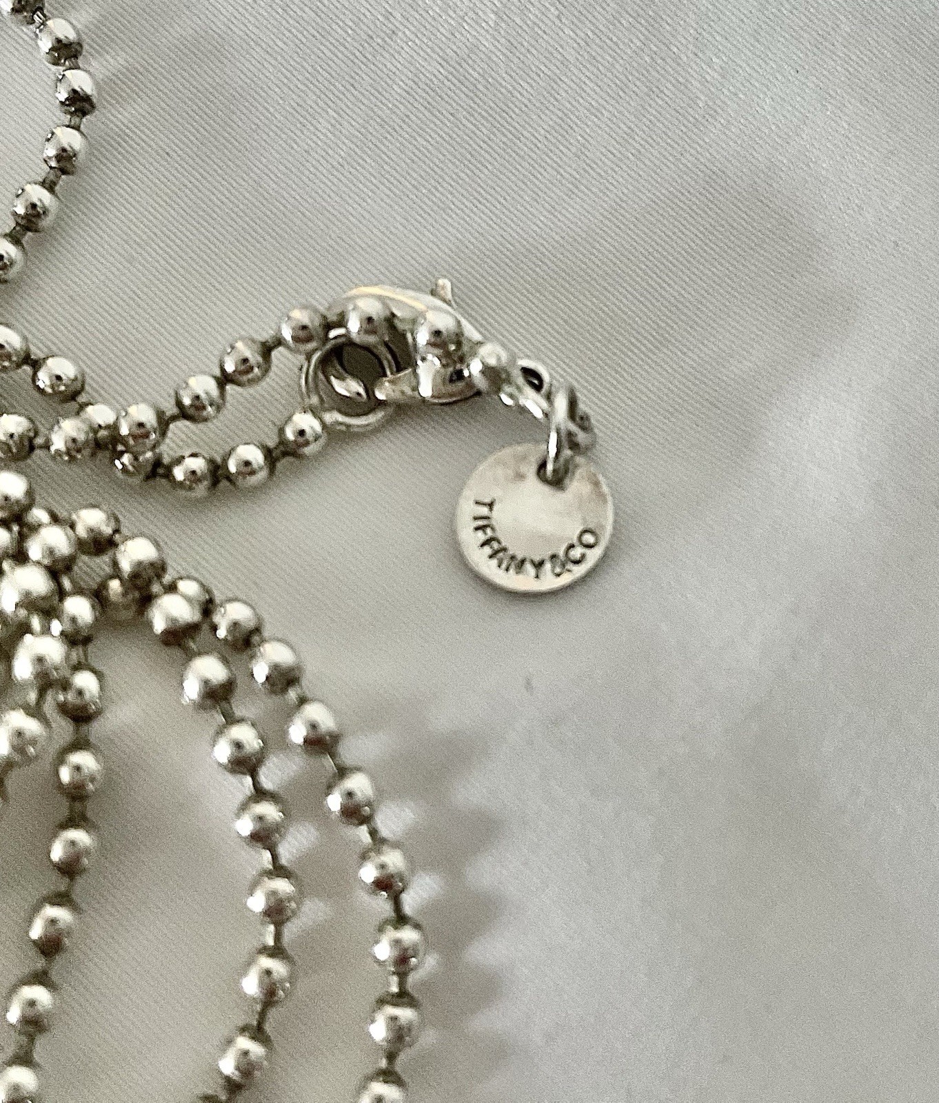 Tiffany & Co. 925 Sterling Silver Heart Key Pendant Ball Chain Necklace