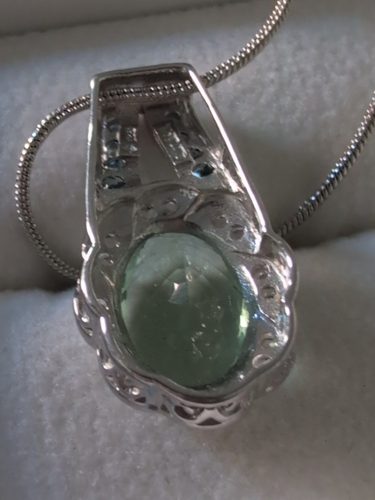 925 sterling necklace Green Flourite Pendant London Blue Topaz With Accents