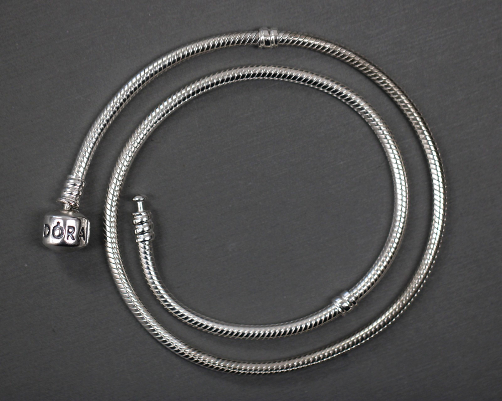 Pandora ALE 925 Sterling Silver Barrel Clasp Charm Necklace ~ 15.5″ 590703HV