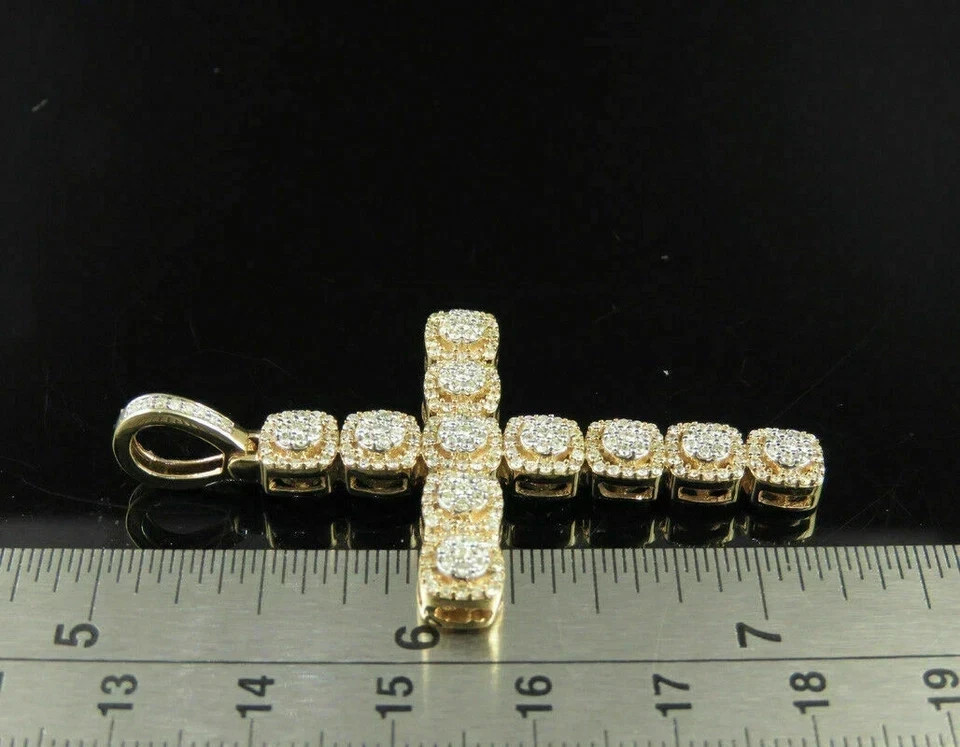 2.50 Ct Round Cut Real Moissanite Men’s Cross Pendant 14K Yellow Gold Plated