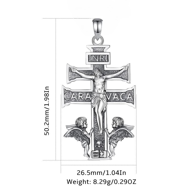 925 Sterling Silver Caravaca Crucifix with Angels Necklace