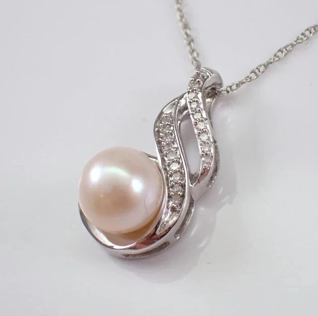 2Ct Round Cut Natural Pearl Solitaire Pendant 14K White Gold Plated Free Chain