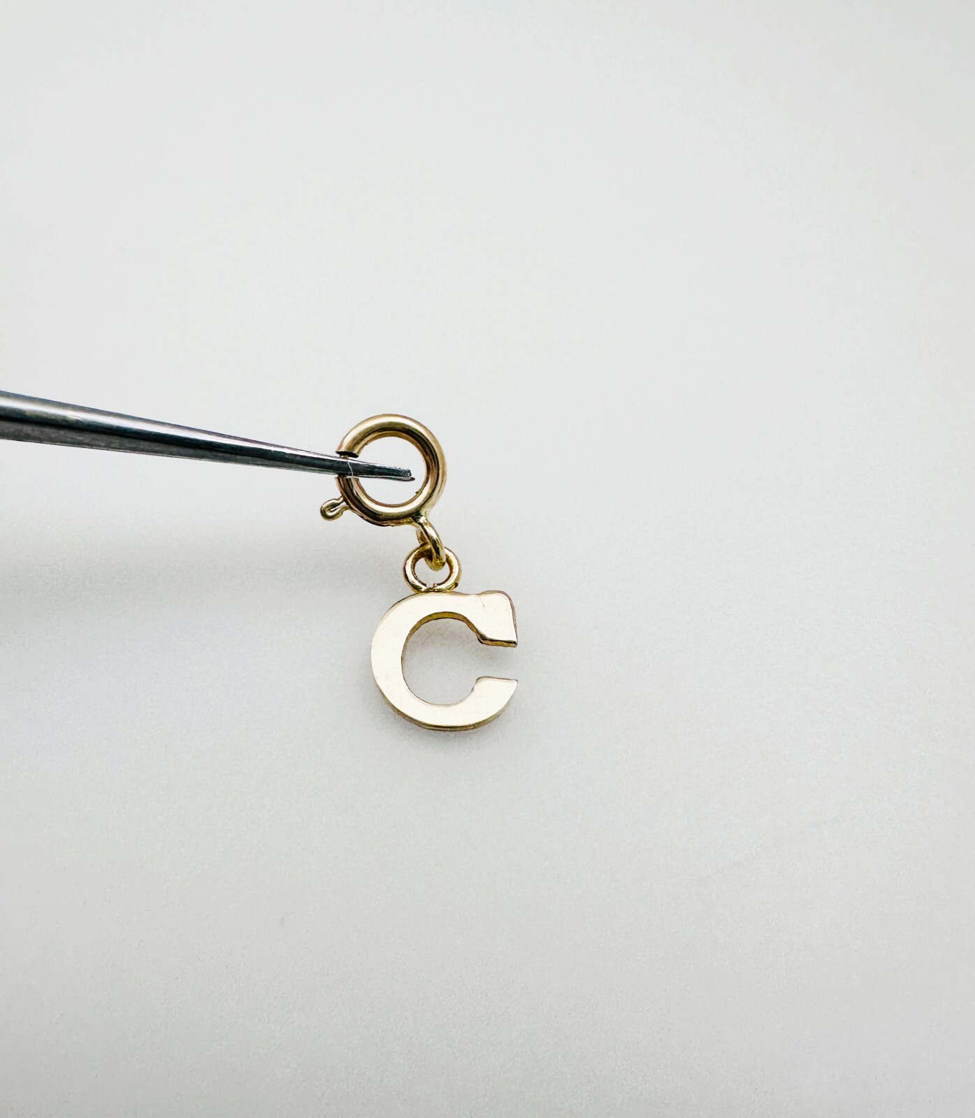 14K Solid Yellow Gold Mini/Very Small ‘C’ Initial Charm Pendant w/Spring Clasp