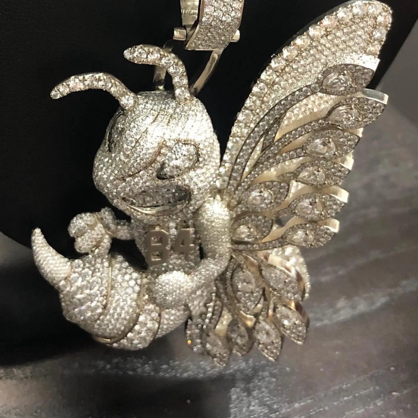 Men’s 14K White Gold Plated Silver Real Moissanite Customize Bee Pendant