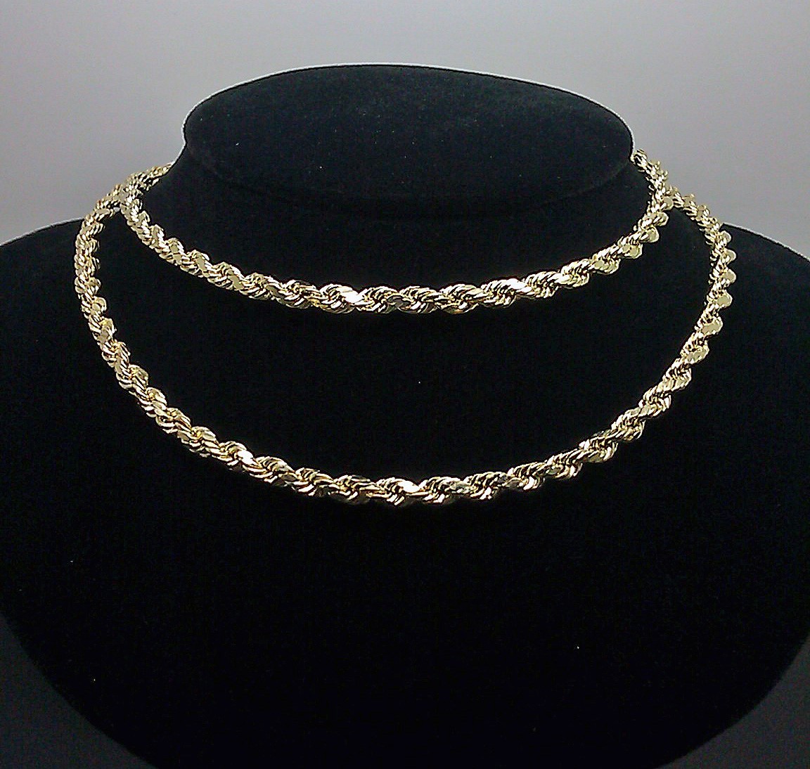 REAL 10k Gold Rope Chain 4mm 22 Inch Necklace Yellow Gold Diamond Cut Men/ Women