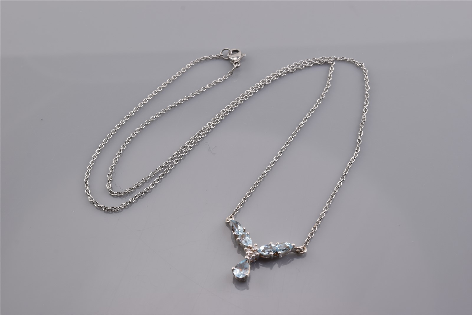Sterling Silver 16mm x 22mm Blue Topaz Pear Chevron STS 925 Pendant 20″ Chain