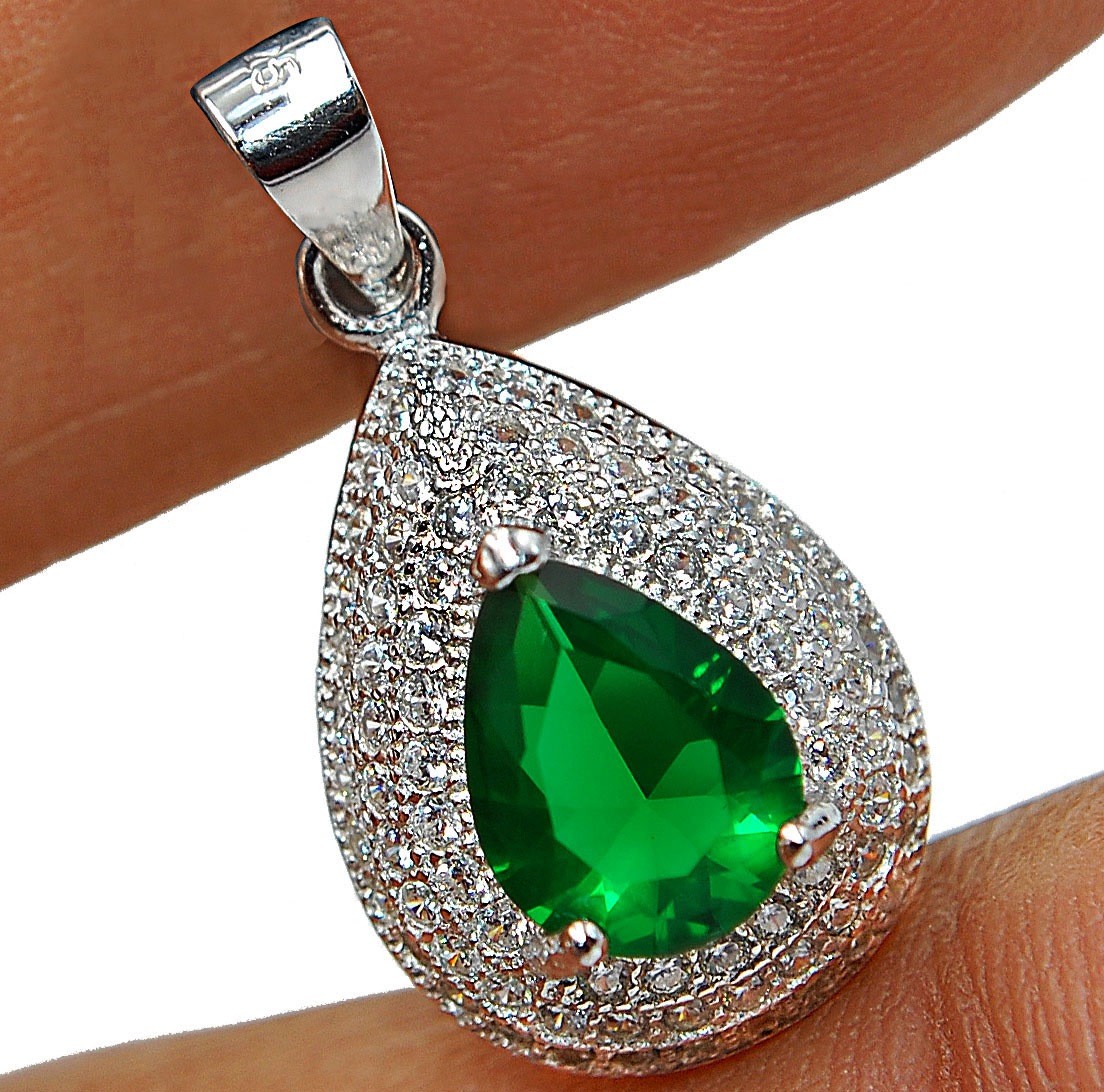 3CT Heat Treated Green Tourmaline 925 Sterling Silver Pendant Jewelry CP3-8