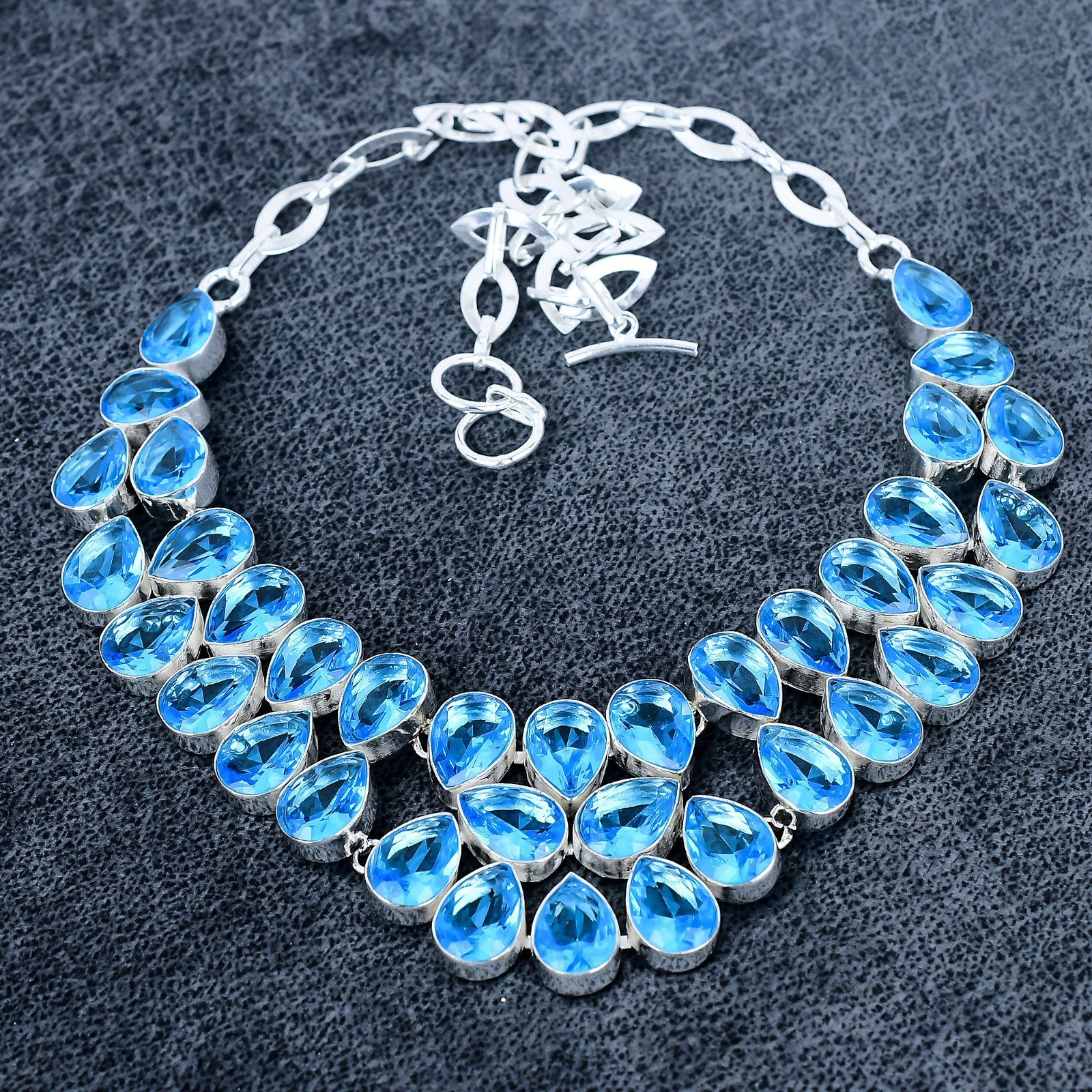 Blue Topaz Gemstone Necklace, 925 Sterling Silver Jewelry, Handmade Gift,