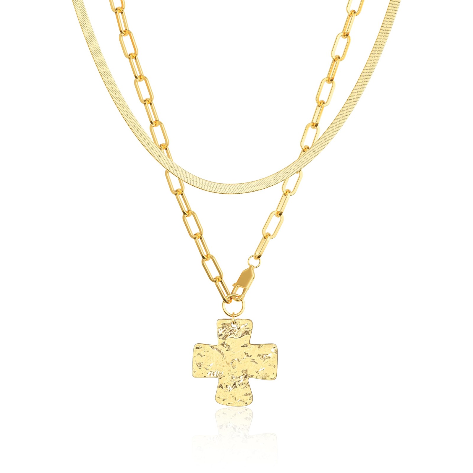 Chunky Cross Necklace for Women Trendy Gold Layered Statement Cross Pendant C…