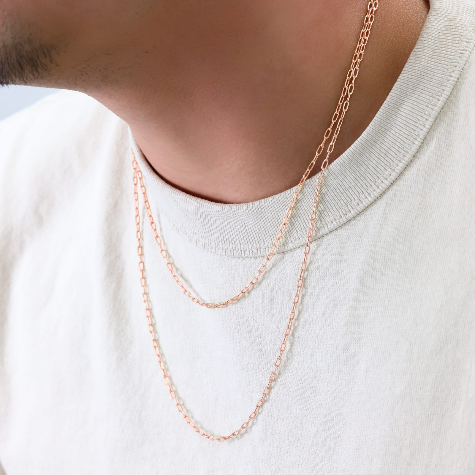 10k Rose Gold 2mm Paperclip Chain Dainty Oval Link Necklace Womens Men 16″- 24″