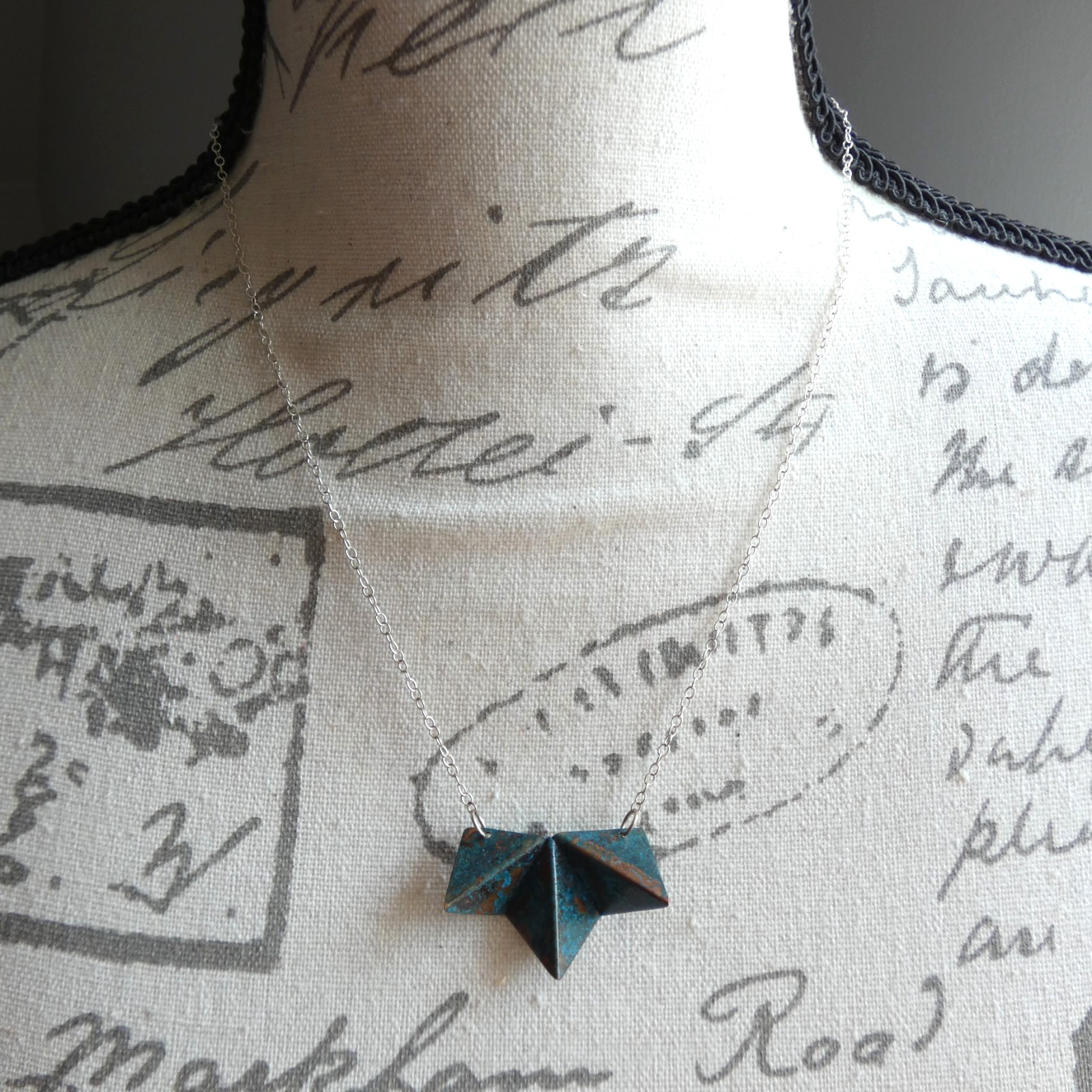 Origami Necklace Sterling Silver 925 Chain Copper Pendant Geometric Modernist