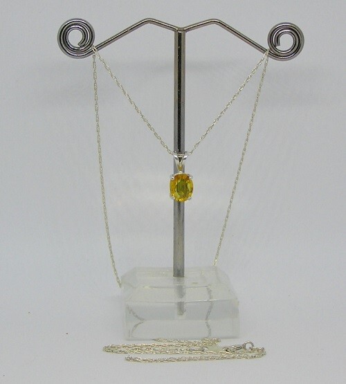 Golden Yellow Sapphire Necklace Set in S/S, 1.17 Carat Oval, Ceylon