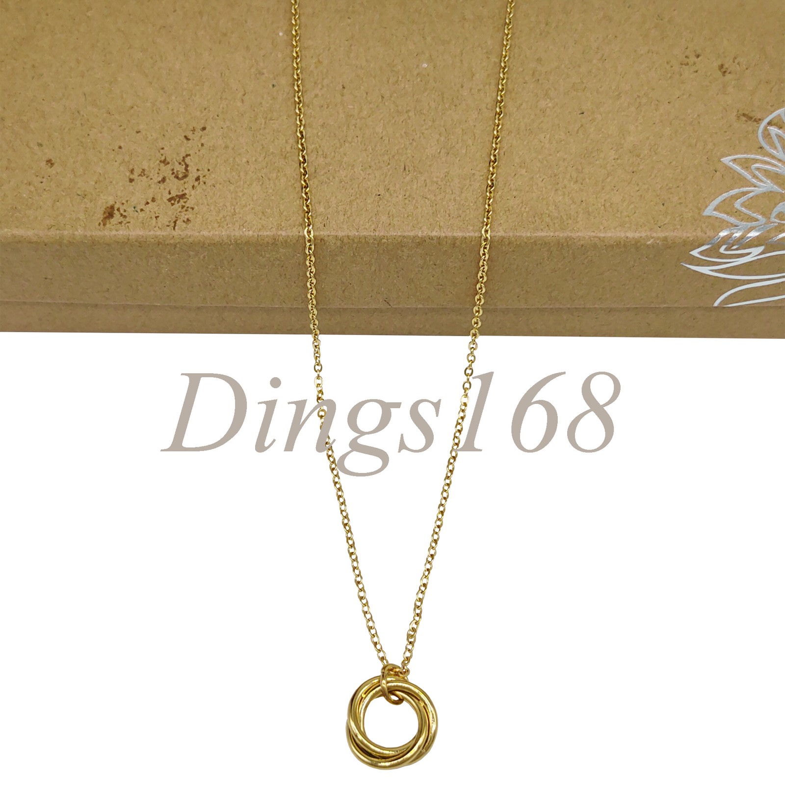 Genuine 18K Yellow Gold Filled Shiny 16″+2″ Necklace Chain + Three Rings Pendant