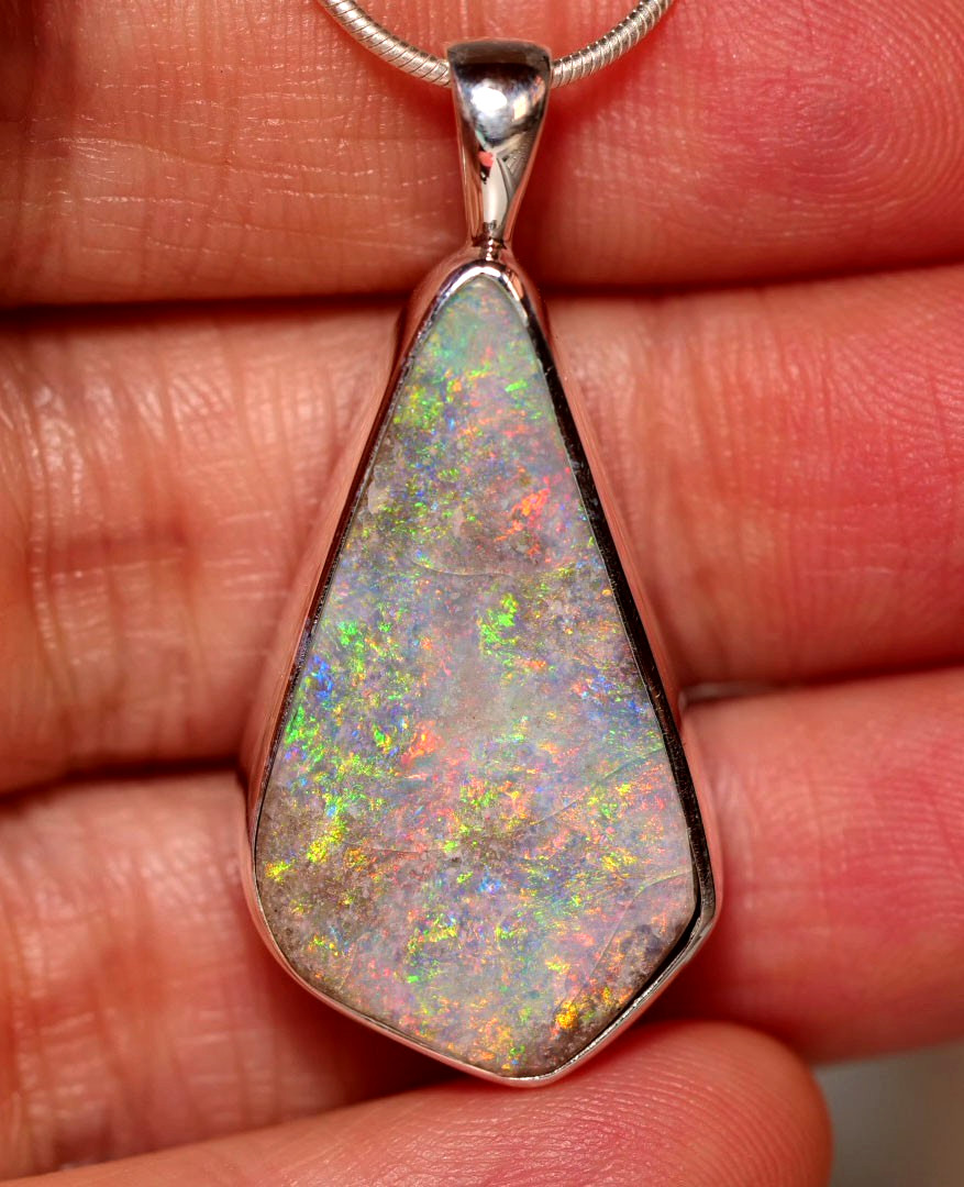 Australian Natural Andamooka Painted Lady Opal Silver 925 Pendant Hallmarked