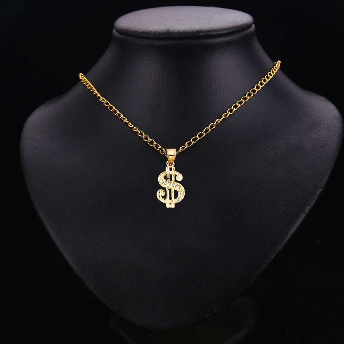14K Yellow Gold Dollar Sign Pendant For Necklace or Chain