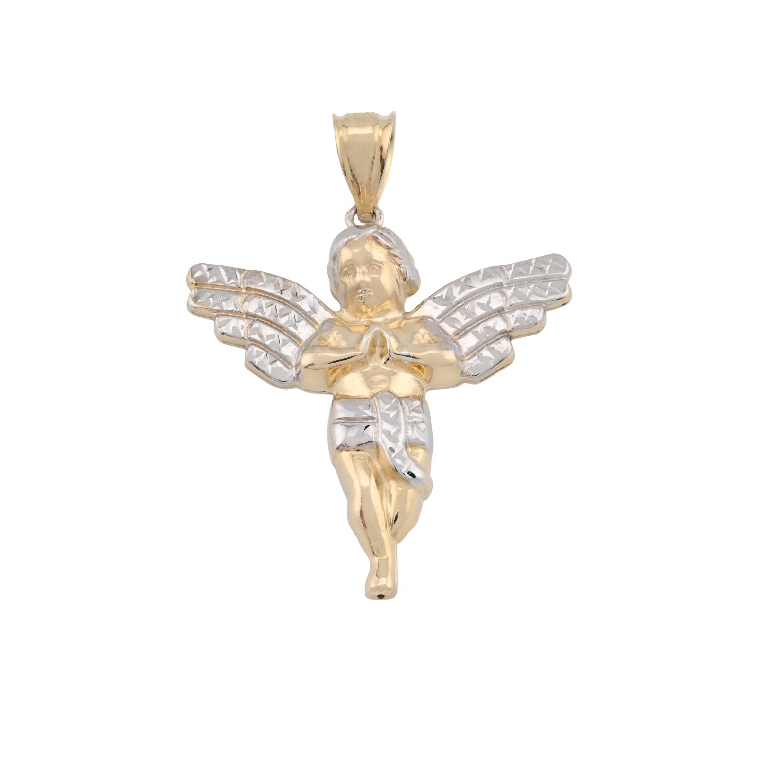 1/10th Real 10k Gold Bonded 925 Two Tone Praying Angel Pendant 2.9gms Mens Charm