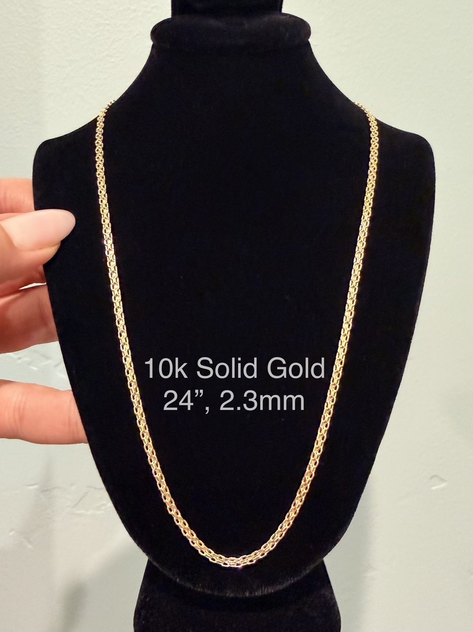 New Stunning 10k Gold 24”, 2.3mm Bismark Link Chain